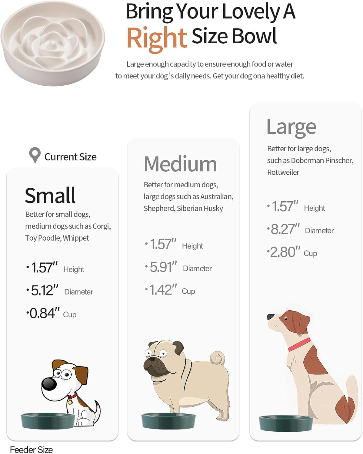 White Ceramic Slow Feeder Dog Bowl for Medium and Large Breeds,6.1 in Slow Feeding Bowl,Puzzle Cat Dog Food Bowl for Fast Eater,Maze Dish Puzzle Bowl for Small Dogs and Cats