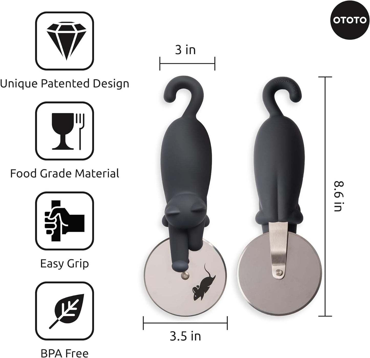 OTOTO Kitty Cut Pizza Cutter Wheel - Pizza Cutters Stainless Steel, Funny Kitchen Gadgets and Kitchen Gifts, Cat Gift for Women Cat Lovers (kitty cut)