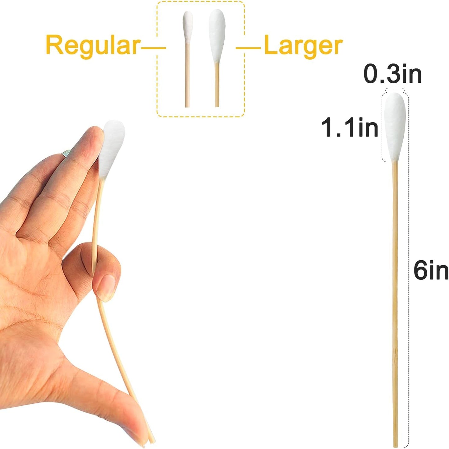 Egaageoi 200 Count Large Cotton Swabs for Dogs & Cats (6 Inch) | Biodegradable Bamboo Handle Tips for Pet Ear Cleaning | Soft Fragrance-Free Applicators for Ointments & Medication