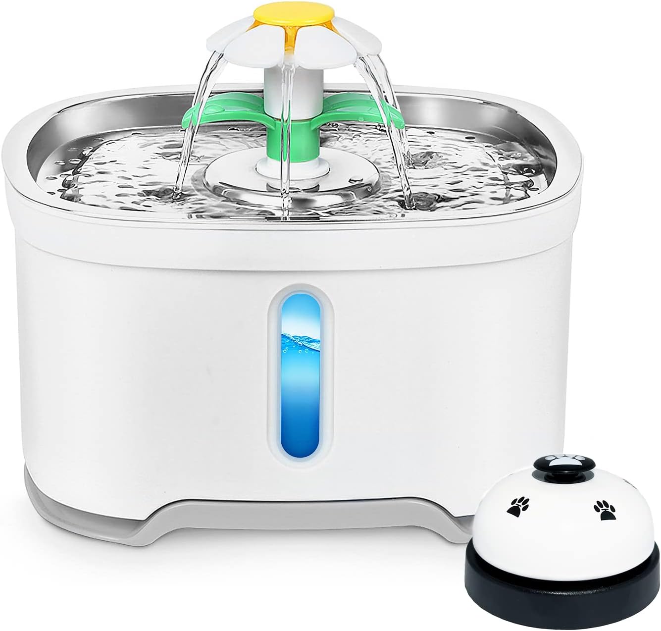 Stainless Steel Pet Water Fountain with Adapter, Upgraded Version 84oz/2.5L Automatic Cat Water Fountain Dog Water Dispenser with Ultra-Quiet Pump for Cats, Dogs, Birds, Multiple Pets (Gray)