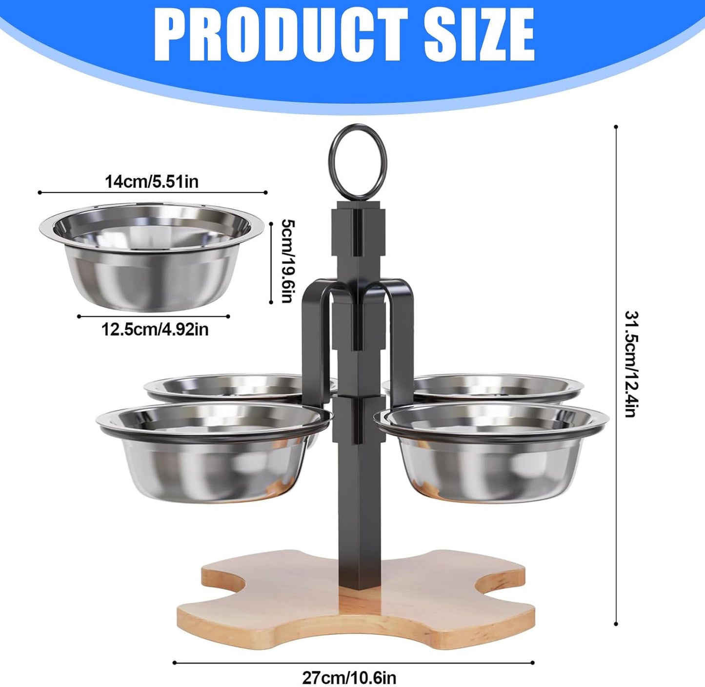 Ergonomic Elevated Dog Bowls with Stable Stand and Quadruple Bowl for Most Breeds Adjustable Heights Dishwasher Safe Pet
