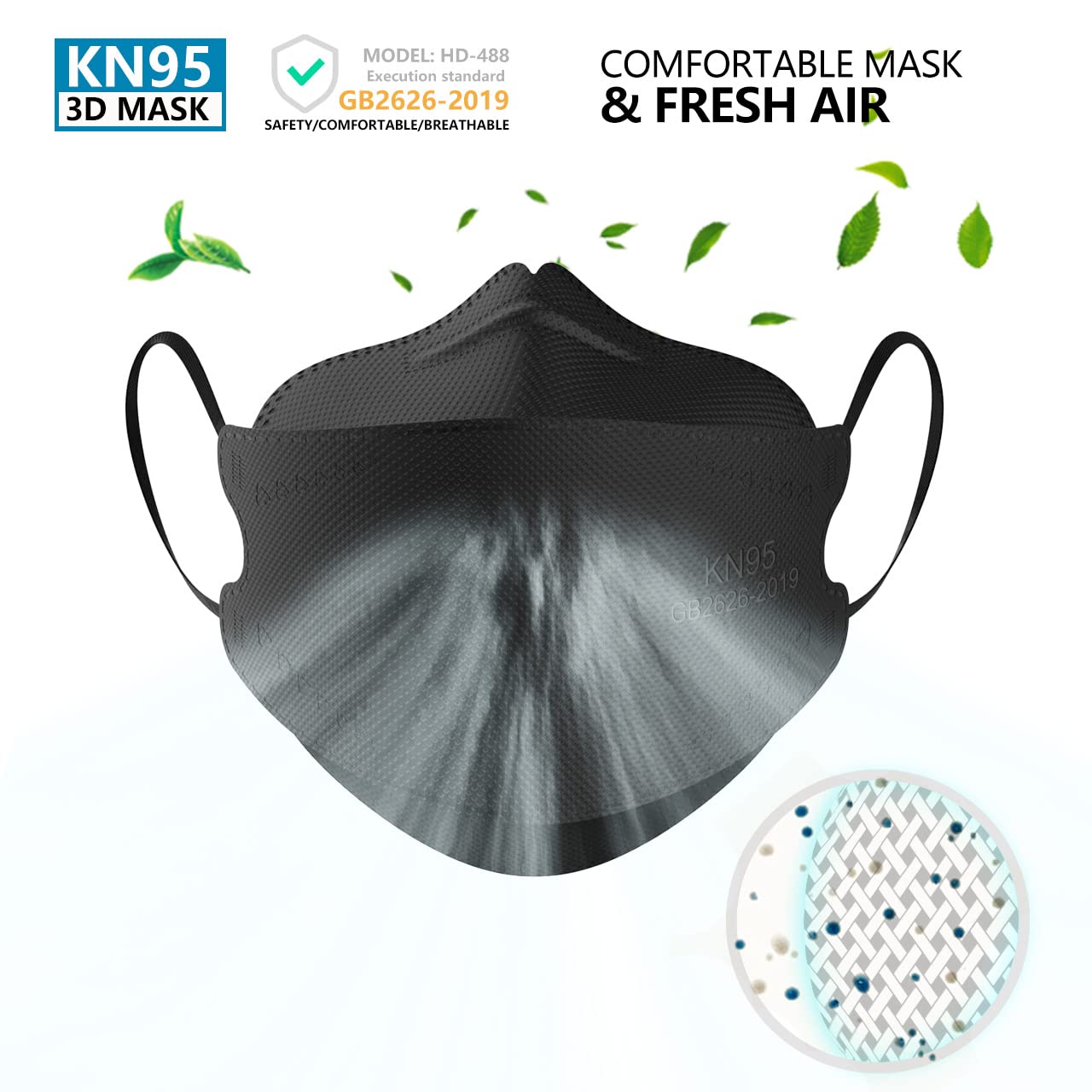 KN95 Face Masks 50 Pack, Breathable Comfortable and Disposable KN95 Mask, Black