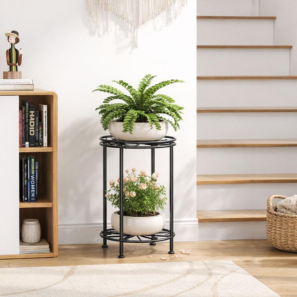 Plant Stand 2-Tier 10.2in Width 16.4in Tall Flower Pot Rack Small Plant Table Metal For Indoor Outdoor