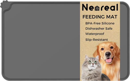 Silicone Pet Food Mat Waterproof - BPA Free Non-Slip Dog Feeding Mat with High Raised Edges - Spill-Proof Placemats for Cats and Dogs Food and Water Bowls 18.5"x11.5"
