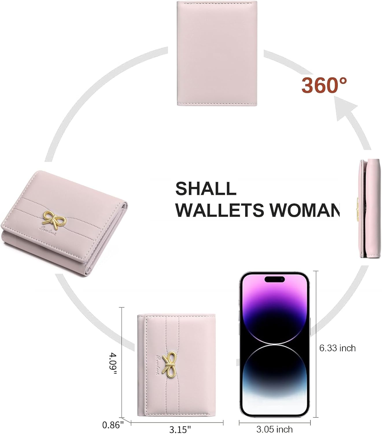 Small Wallets Girls Cute Coquette Bow Wallet Women Aesthetic Credit Card Holder with ID Window, Pink