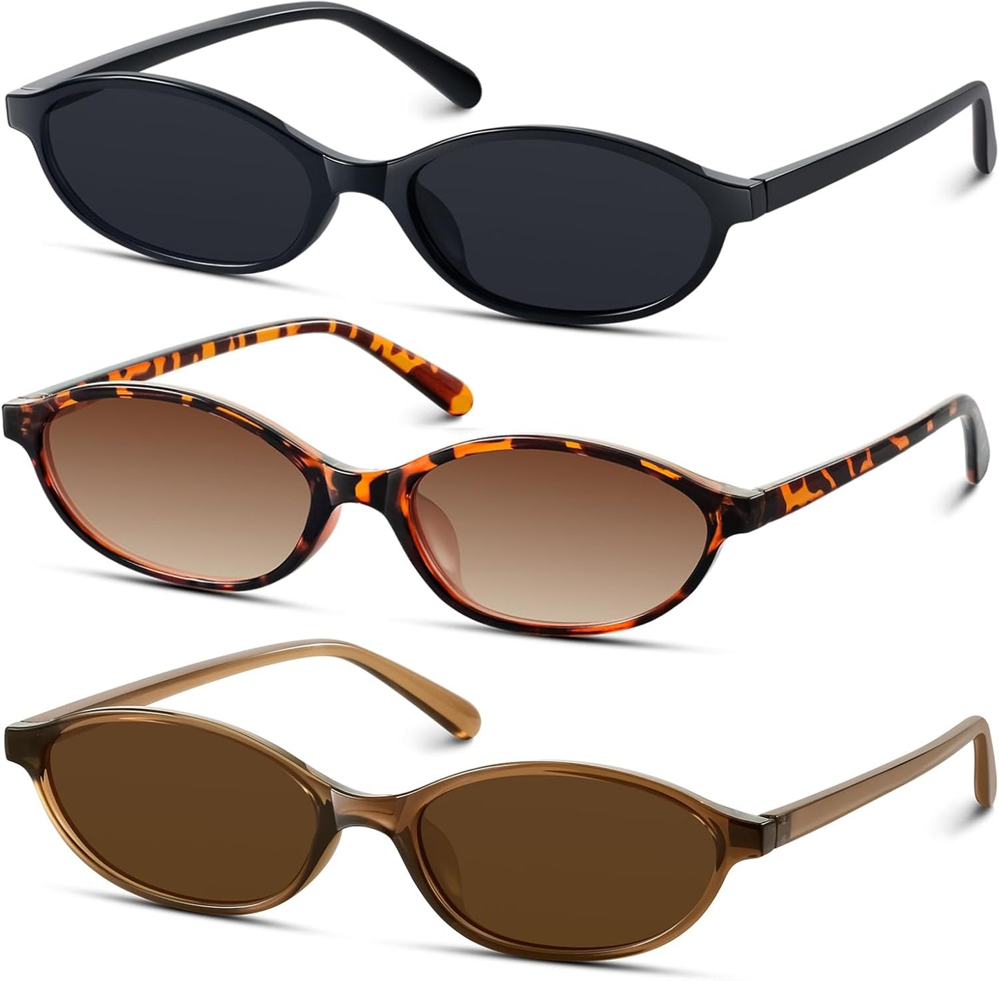 KUGUAOK Retro Oval Sunglasses for Women 90s Design Small Cat Eye Sun Glasses UV Protection Y2k Trendy Narrow Shades