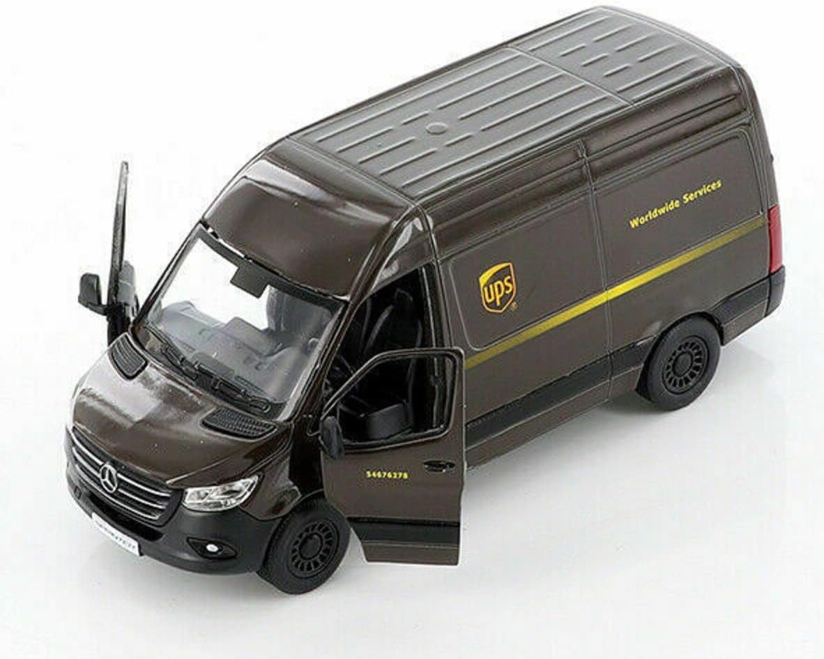 KiNSMART - Mercedes-Benz Sprinter UPS Edition Cargo Van, 1:48 O Scale Die Cast Metal Model Toy Van, Pull-Back Action