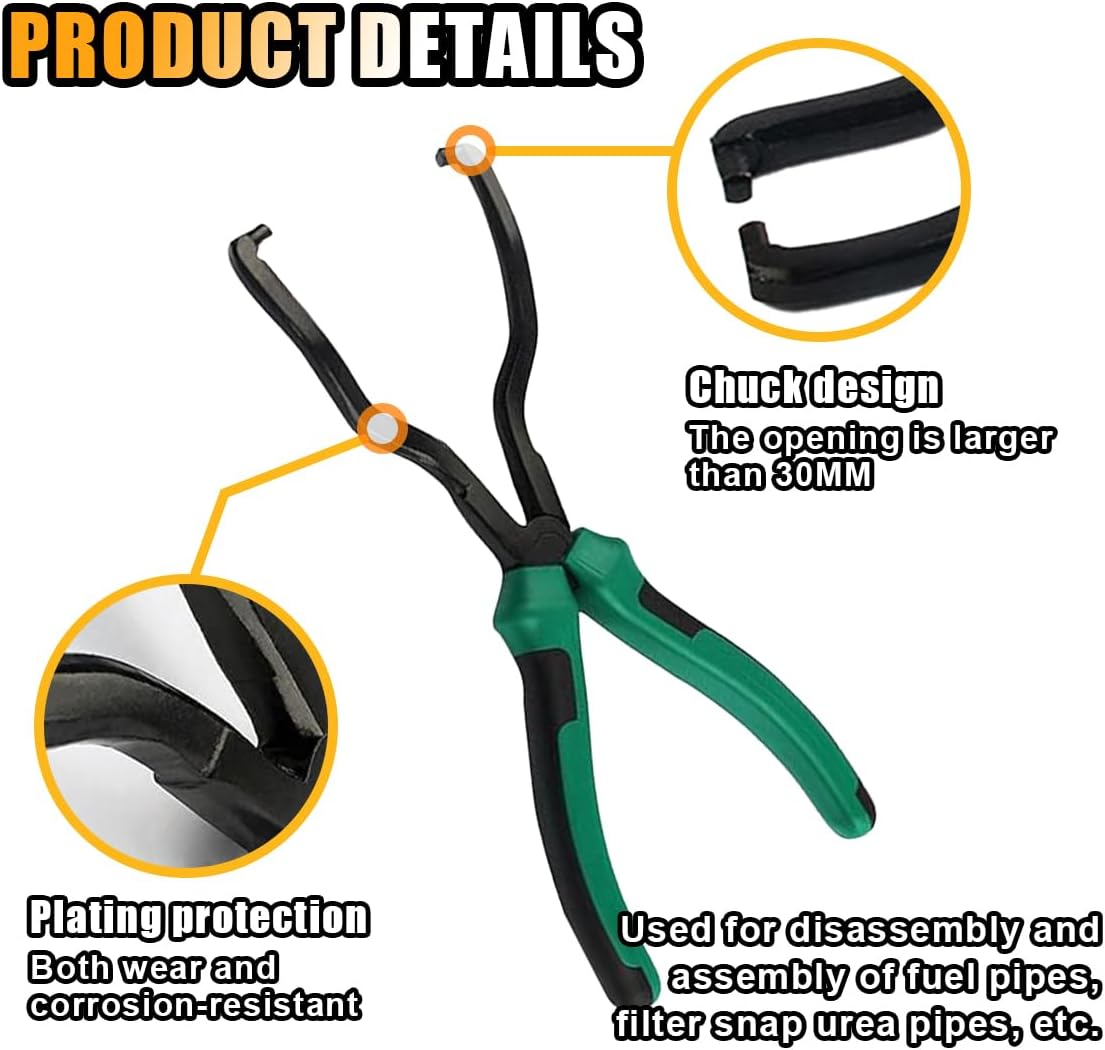Fuel Line Plier, Quick Disconnect Release Removal Tool, Petrol Hose Pipe Clamp Clip with Handle, Universal Fuel Line Clip Removal Plier, Pipe Clip Repair Tool for Most Cars (Green)