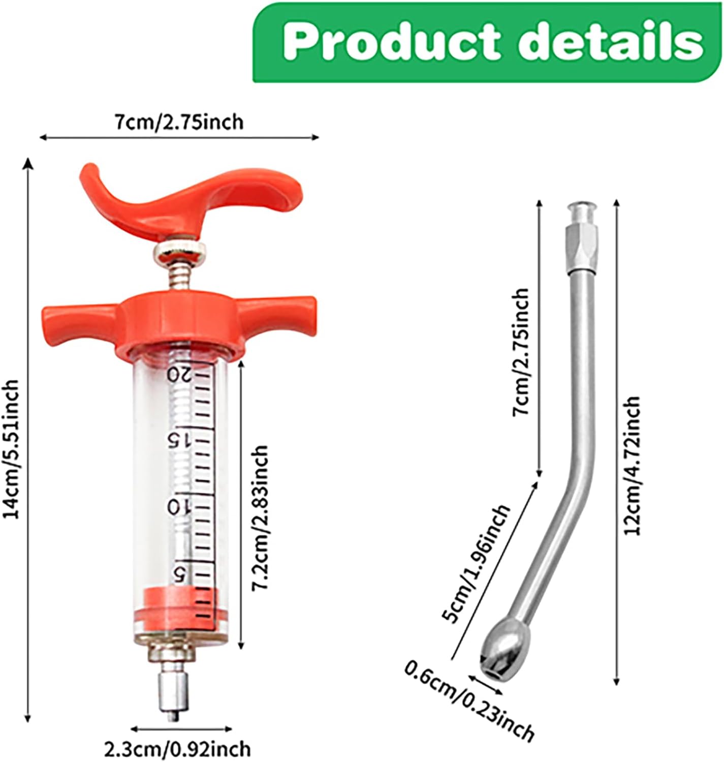 2 Pieces Goat Syringe with 4 Drench Nozzle Adjustable Dosage ,Reusable Drench Syringe for Sheep ,Dog,Goat,Pig, Cat Feeding Supplies(20ML)