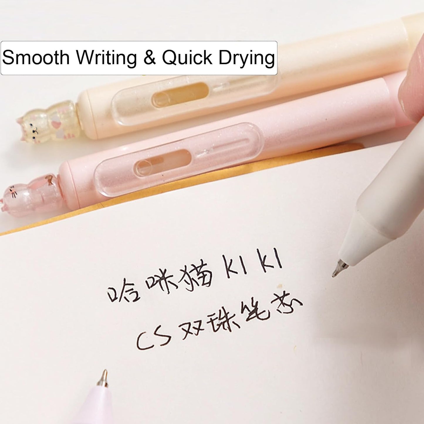 4 Pcs Cute Retractable Pens Cat Gel Pens Gliiter Aesthetic Pen 0.5mm Fine Point Black Ink Smooth Writing Kawaii Cartoon Kitty Pen for Women Girls Office School Supplies (4Pcs Gliiter Cat)