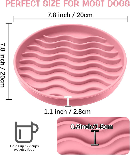 Fhiny Slow Feeder Dog Bowl, Silicone Dog Puzzle Bowl Slow Feeder Puppy Bowls Slow Eating Modern Lick Mat Design Dishwasher Microwave Fit for Fast Eaters, All Small Medium Dogs Puppy Doggy (Pink)