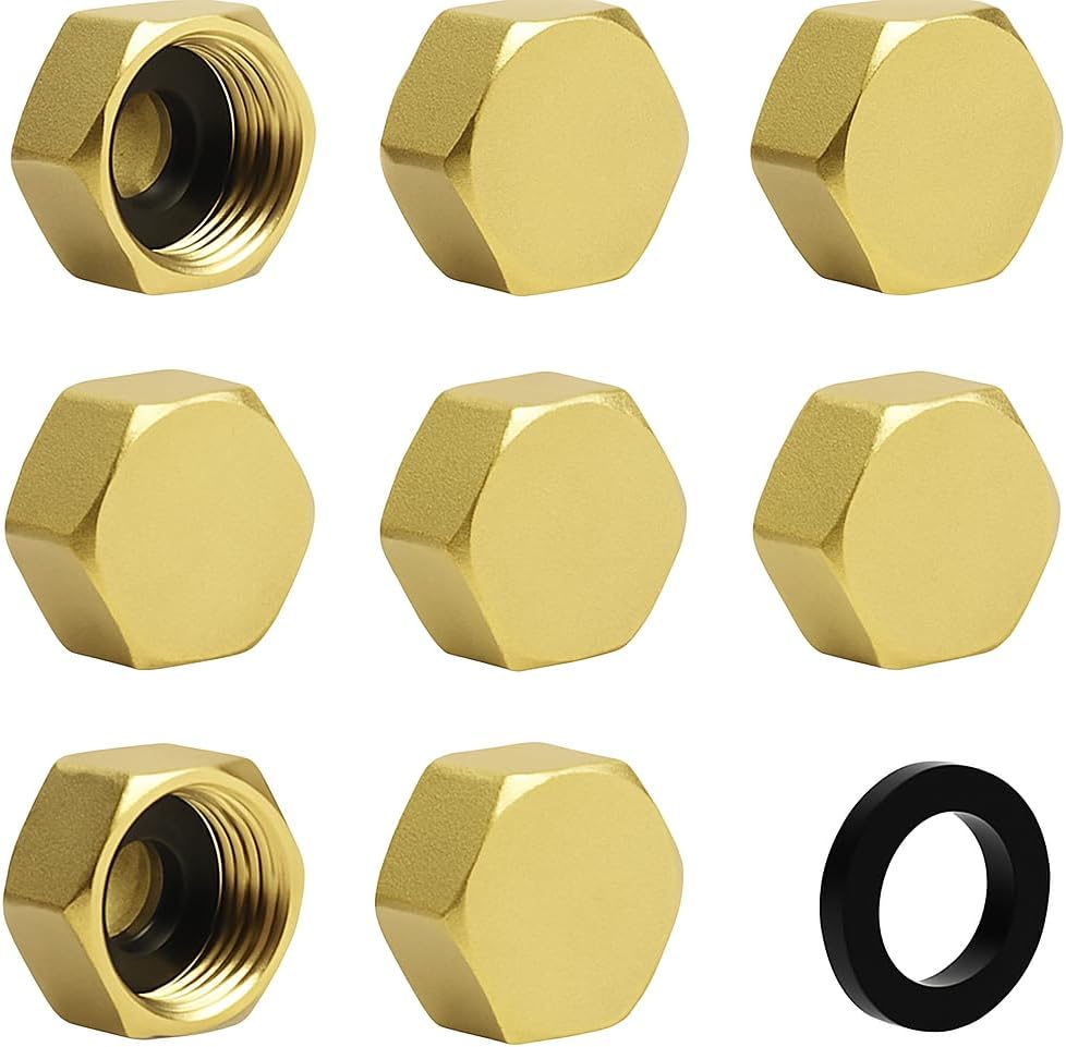 10 PCS 3/8'' Compression Valve Cap Fitting, Brass Cap with Sealing Washer, 3/8 Compression Fittings/Cap Washer/Plumbing Cap for Toilet Faucet, Dishwasher, Water Heater & Supply Line Shut Off Valve