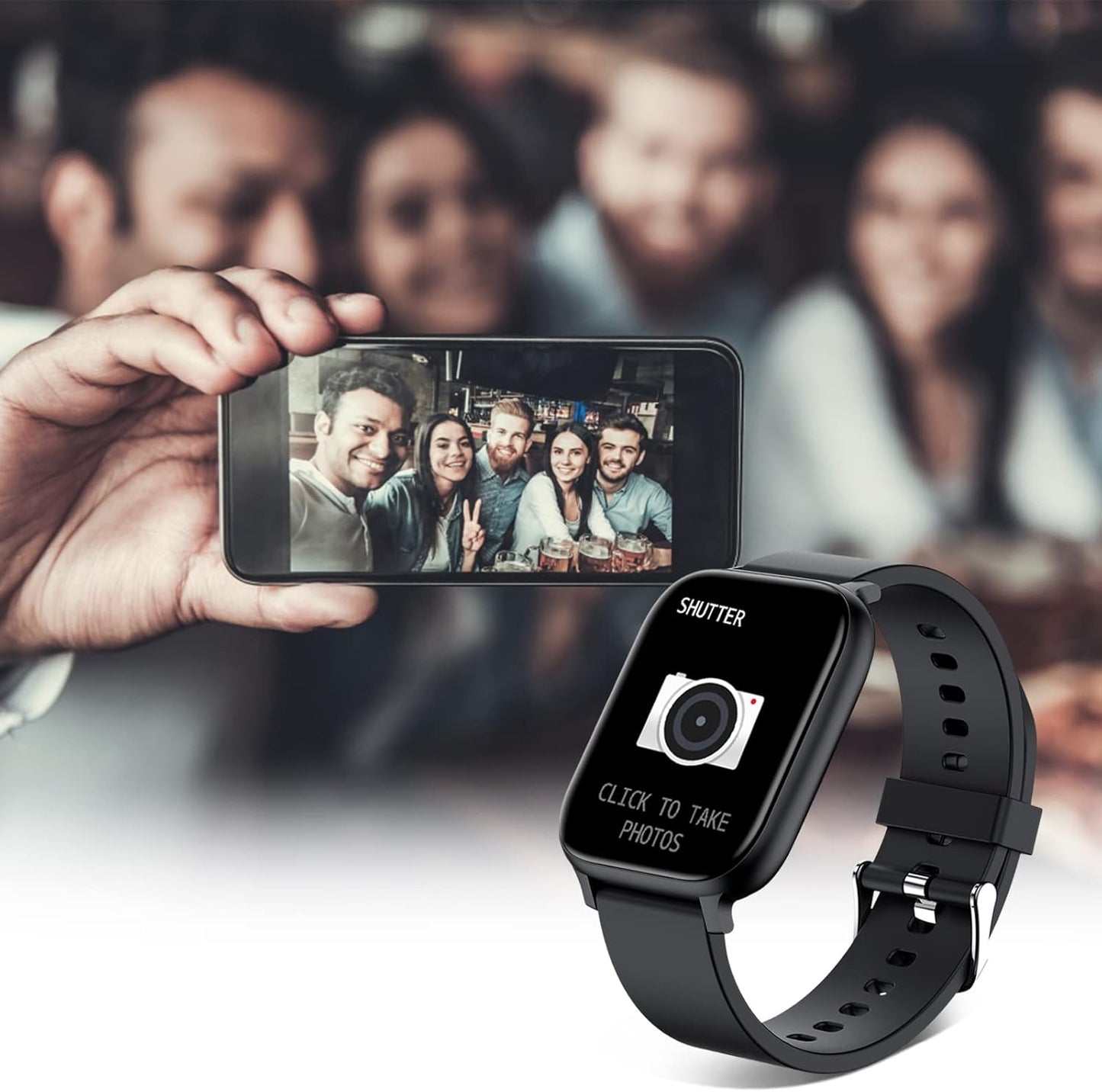 Smart Watch for Men Women Compatible with iPhone Samsung Android Phone 1.83 inch Full Touch Screen IP68 Waterproof Bluetooh Fitness Tracker Heart Rate/Sleep Monitor, Black