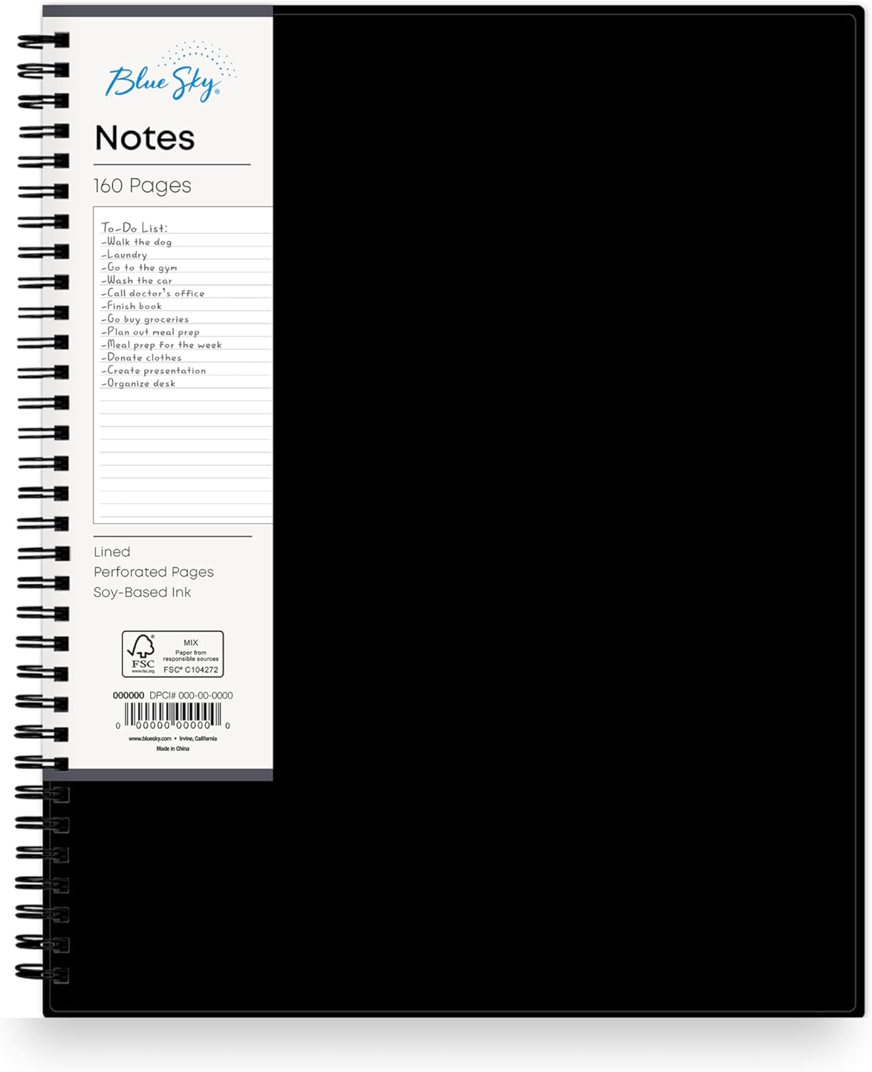 Blue Sky Smart Notes Professional Notebook, Wire-O Binding, 8.5" x 11", Black (14713)
