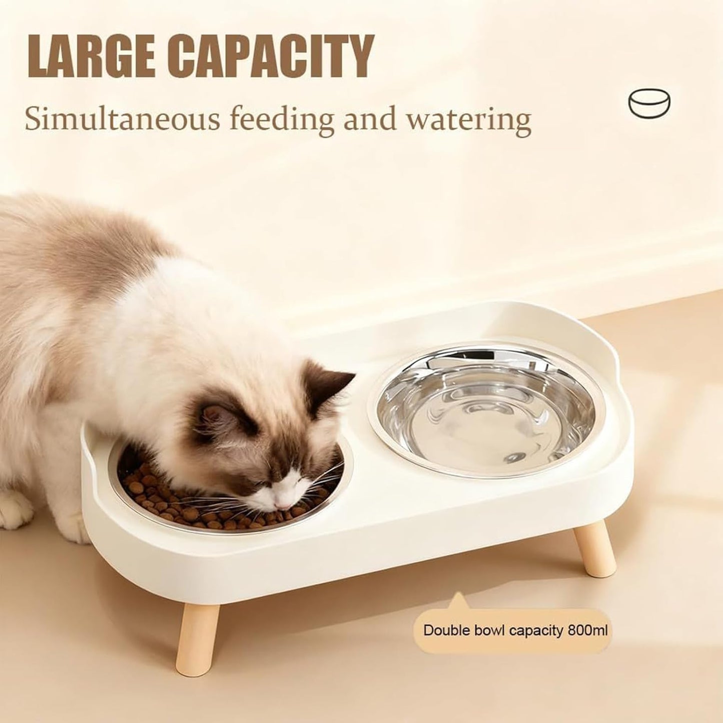 Elevated Pet Food Bowls - Stainless Steel Cat Dishes, Raised Stand with Comfortable Height, Kitten Feeding Set with Non-Slip Base, Dog Cat Dining Station, Food Bowls for Home Apartment Garden Patio