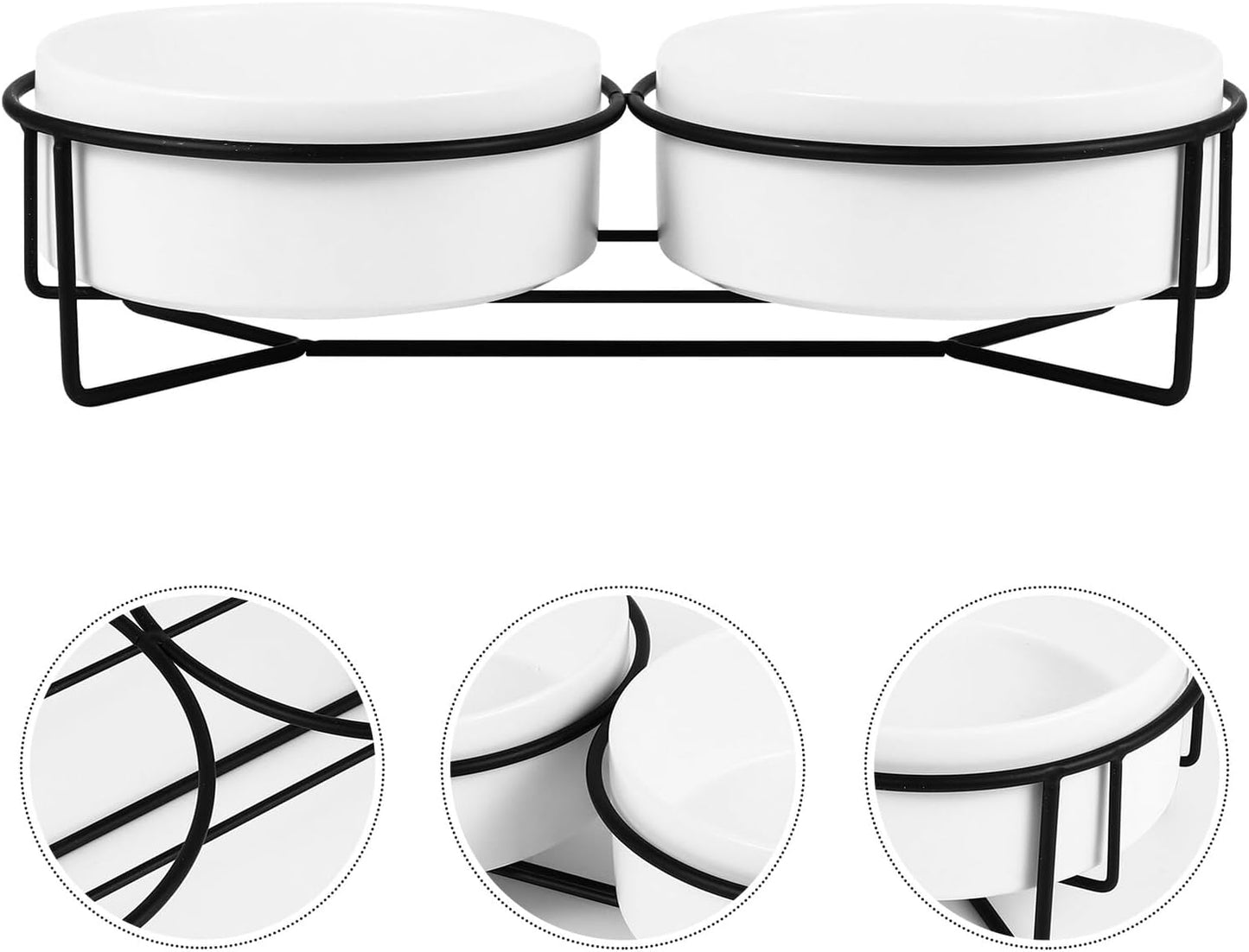 Milisten Ceramic Cat Dog Bowl Set with Elevated Black Iron Stand 13cm Double Pet Feeding Bowls for Water and Food Suitable for Cats and Small Dogs
