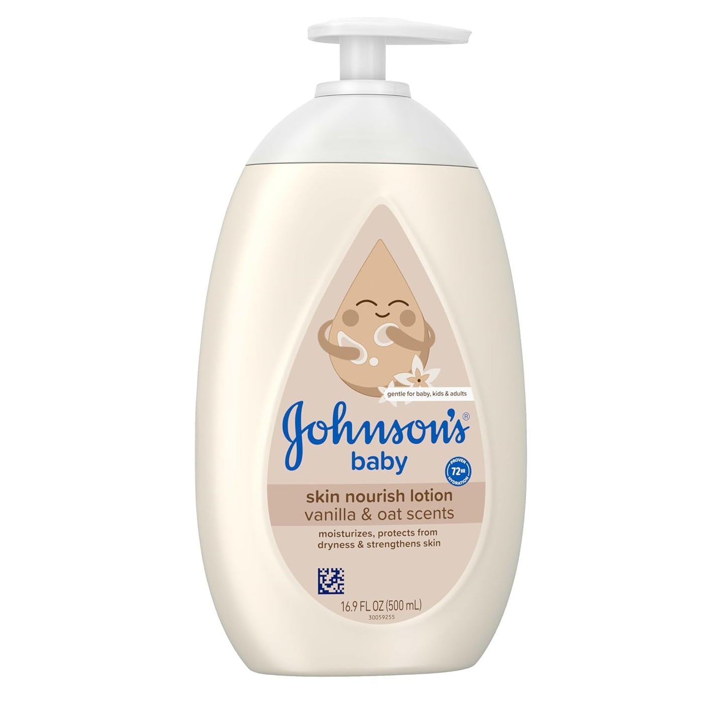 Johnson's Skin Nourishing Baby Lotion, Vanilla & Oat Scents, Hypoallergenic Baby Body Lotion for 72 Hour Hydration, Moisturizes & Protects from Dryness, Baby Essentials 16.9 fl. oz