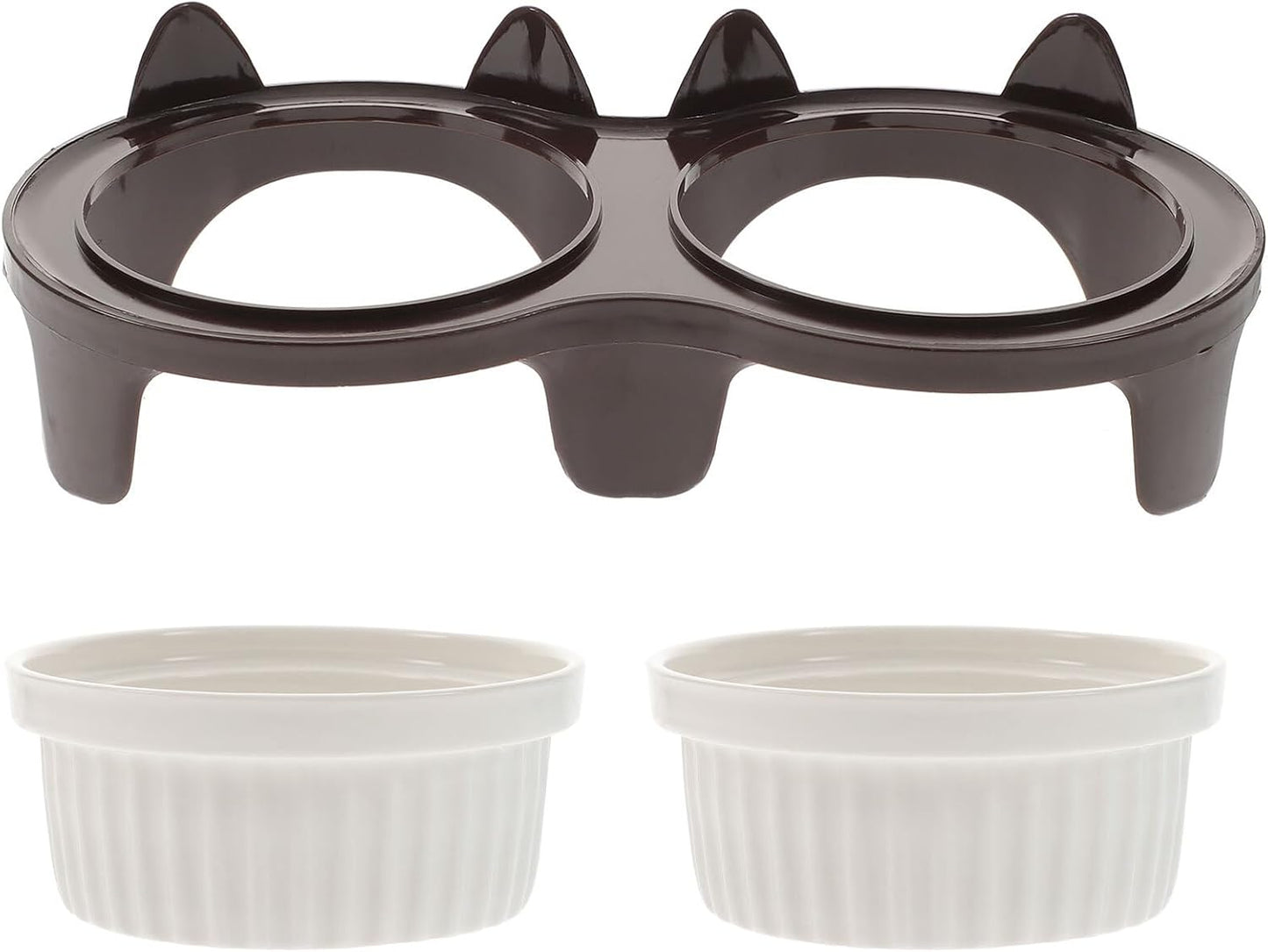 PRETYZOOM Ceramic Elevated Cat Feeding Bowl Set Thick Brown Bowls Sturdy Stand Indoor Cats Kittens
