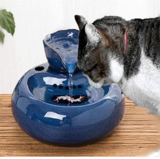 Fountain Pet Water Fountain, Ceramics Dog andCat Pet Fountain, Pet Water Dispenser with 6PCS Carbon Filter Water Bowl,UltraQuiet Pump 1.5L Pet Water Dispenser (Color : Blue)
