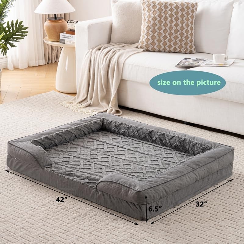 Orthopedic Dog Bed, Waterproof C-Shaped Pet Sofa with Removable Washable Cover, Non-Slip Bottom, Quilted Comfort Couch for All Dog and Cat Breeds (Dark Gray, 42" x 32" x 6.5")