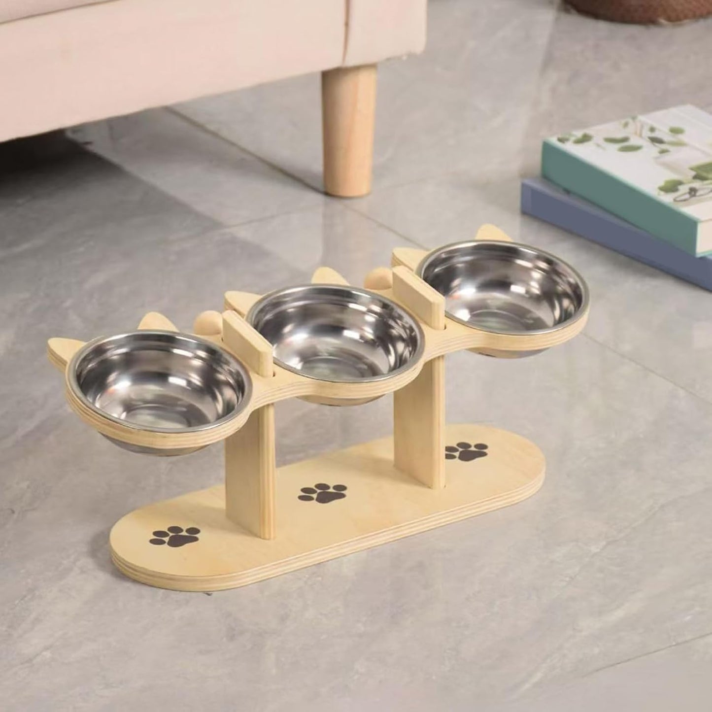 Elevated Dog Bowls Tilted Wooden Stand Cat Bowl Dog Feeding Station for Kitten Puppy Small Medium Breed Home Balcony Living Room Apartment Indoor Outdoor Durable Anti-Slip Feeding Accessory