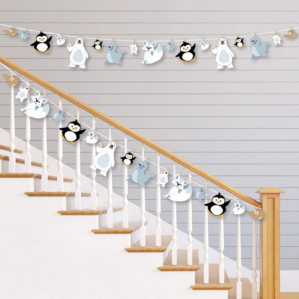 Big Dot of Happiness Arctic Polar Animals - Winter Baby Shower or Birthday Party DIY Decorations - Clothespin Garland Banner - 44 Pieces