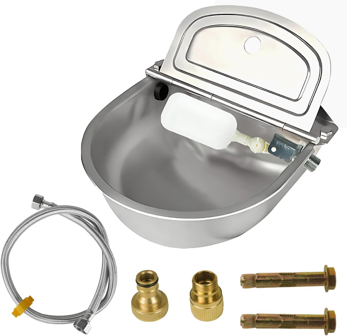 Automatic Animal Drinking Horse Water Bowl Stainless-Steel Livestock Waterer with Float Valve, Large Capacity Outdoor Trough for Dogs Horse Goat Pig Cow