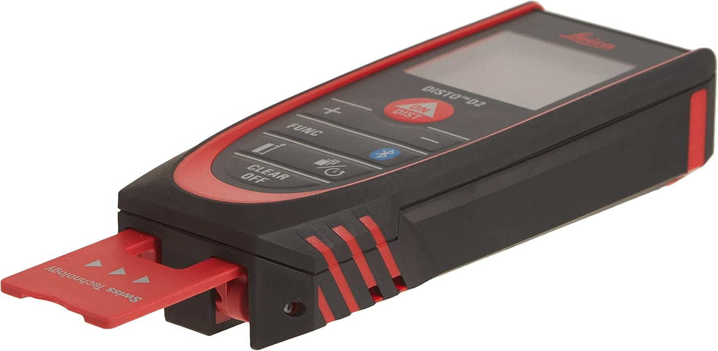 Leica Geosystems DISTO D2 New 330ft Laser Distance Measure with Bluetooth 4.0, Black/Red, 1.7 x 1 x 4.6 inches