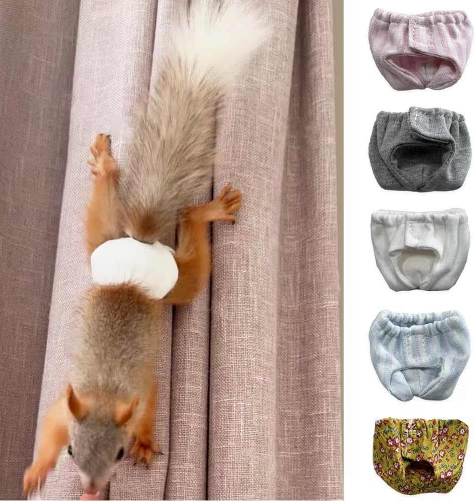 5PCS Small Pet Diapers, Adjustable Sugar Glider Diapers, Reusable, Washable, Specially Designed for Use on Pet Squirrels Guinea Pig (L)