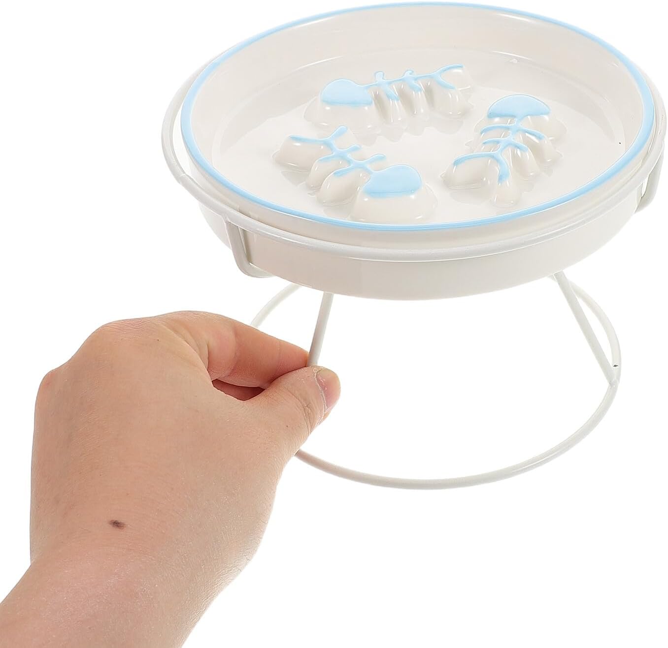 Milisten Ceramic Raised Cat Bowl Slow Feed Elevated Pet Feeding Dish with Stand Anti-Choke Slow Eating Plate for Indoor Cats and Small Dogs