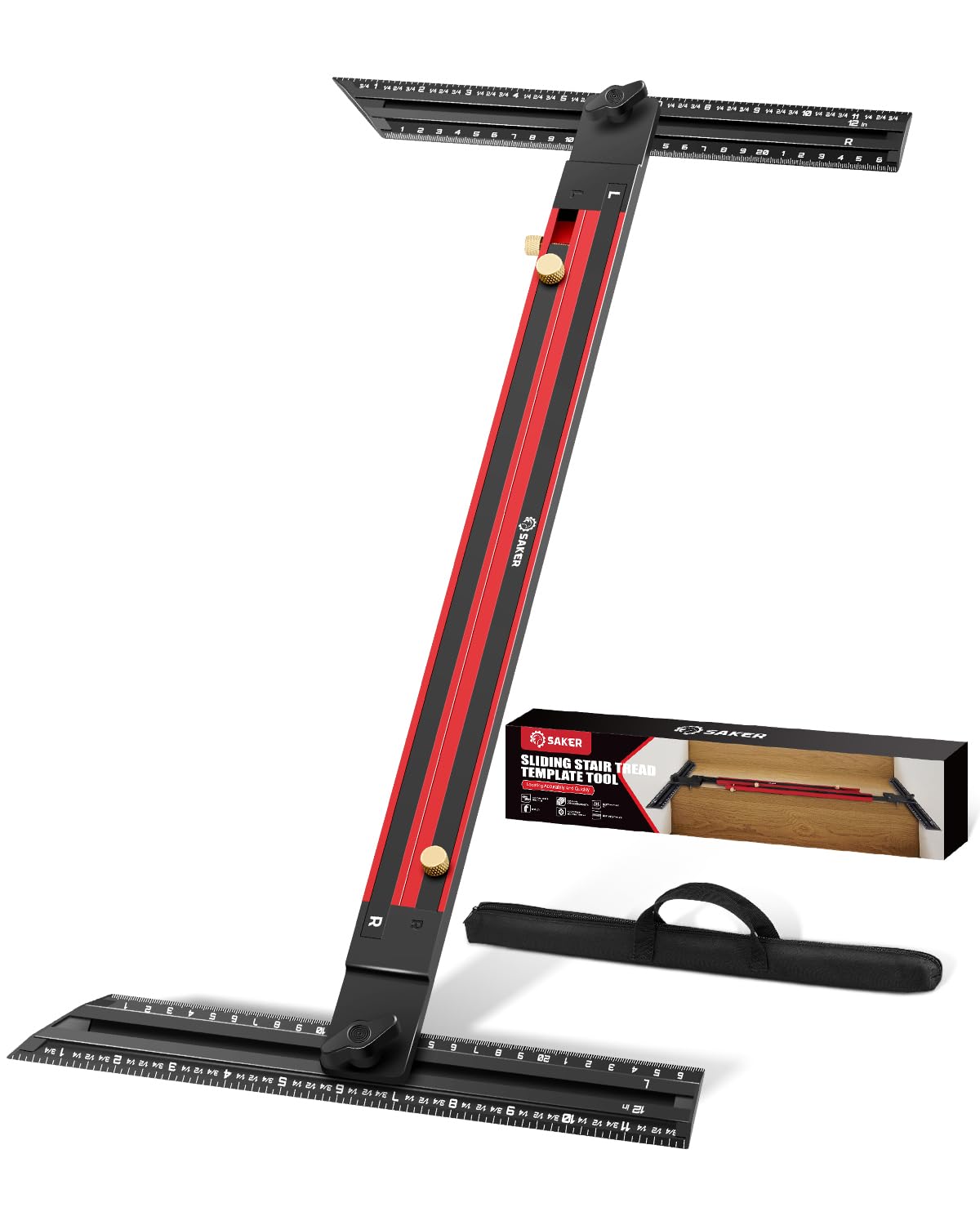 Saker Stair Tread Template Tool,2025 New Stair Measuring Tool,Stair Tread Jig for Measuring Stairs, Adjustable Length Aluminum Alloy Stair Gauge with Edge Stop Bars