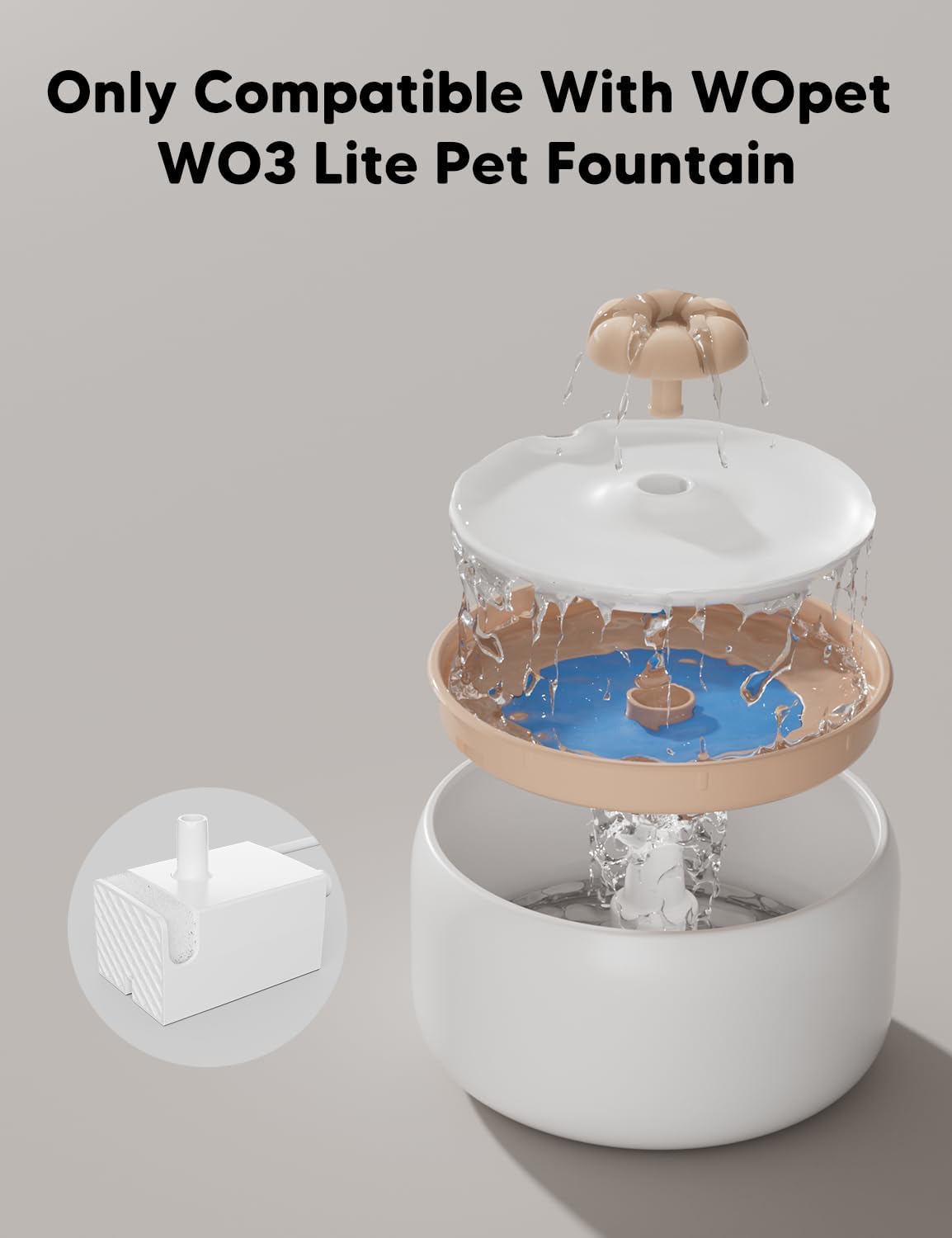 WOPET Cat Water Fountain Pump for W03 Lite Cat Fountain, Wired Cat Fountain Pump Replacement