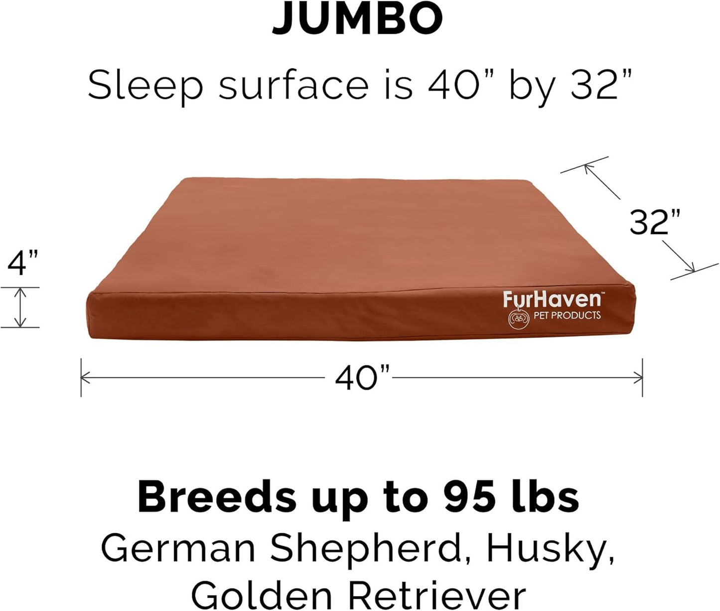 Furhaven Water-Resistant Orthopedic Dog Bed for Large Dogs w/ Removable Washable Cover, For Dogs Up to 95 lbs - Indoor/Outdoor Logo Print Oxford Polycanvas Mattress - Chestnut, Jumbo/XL