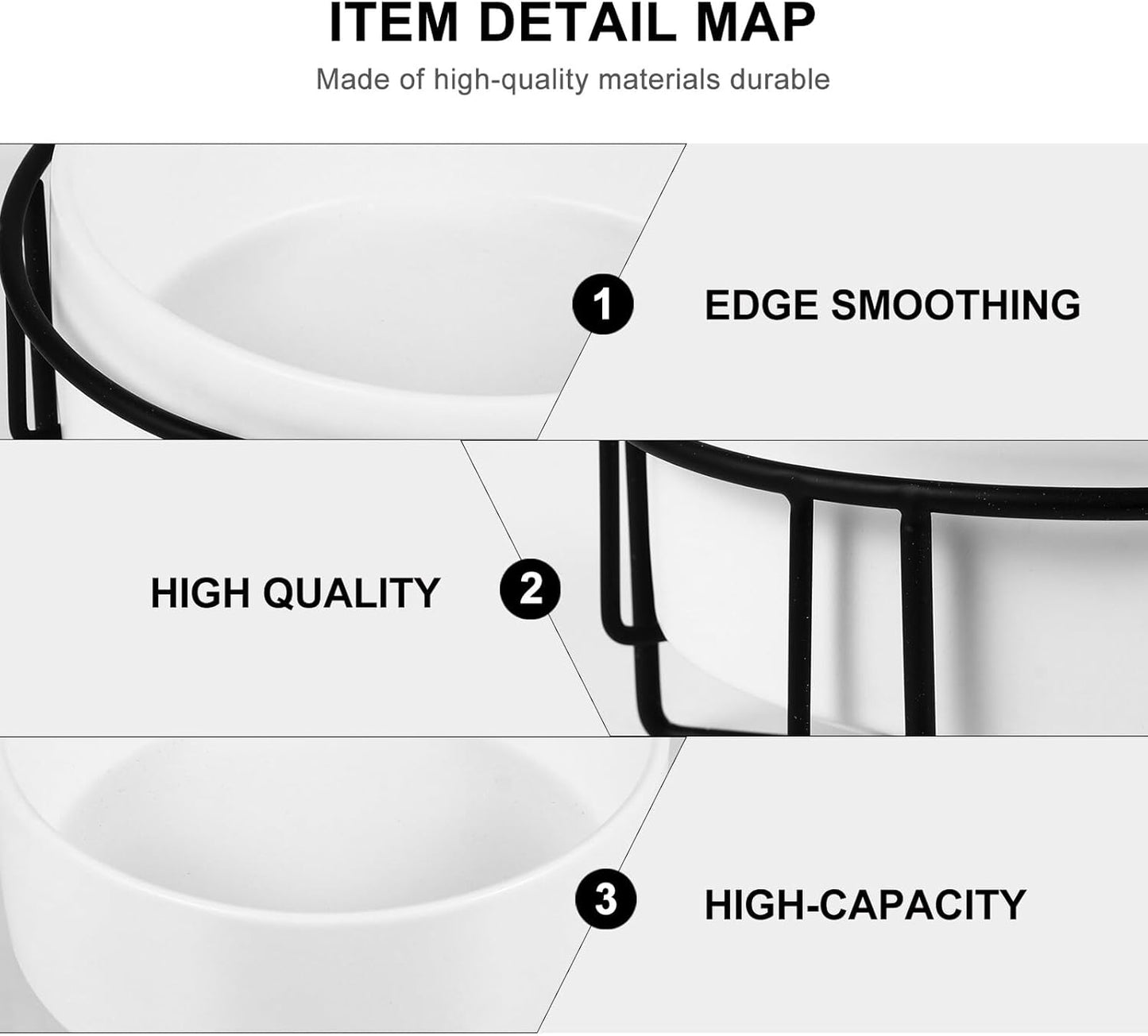 Milisten Ceramic Cat Dog Bowl Set with Elevated Black Iron Stand 13cm Double Pet Feeding Bowls for Water and Food Suitable for Cats and Small Dogs
