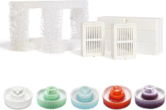 Wonder Creature 8 Packs Ceramic Cat Fountain Filter for Aurora, Cupcake and 360° Stainless Steel Cat Water Fountain, 8 Carbon Filters & 2 Pre-Filter Sponges, Dog Water Fountain Dispenser Filters Pack