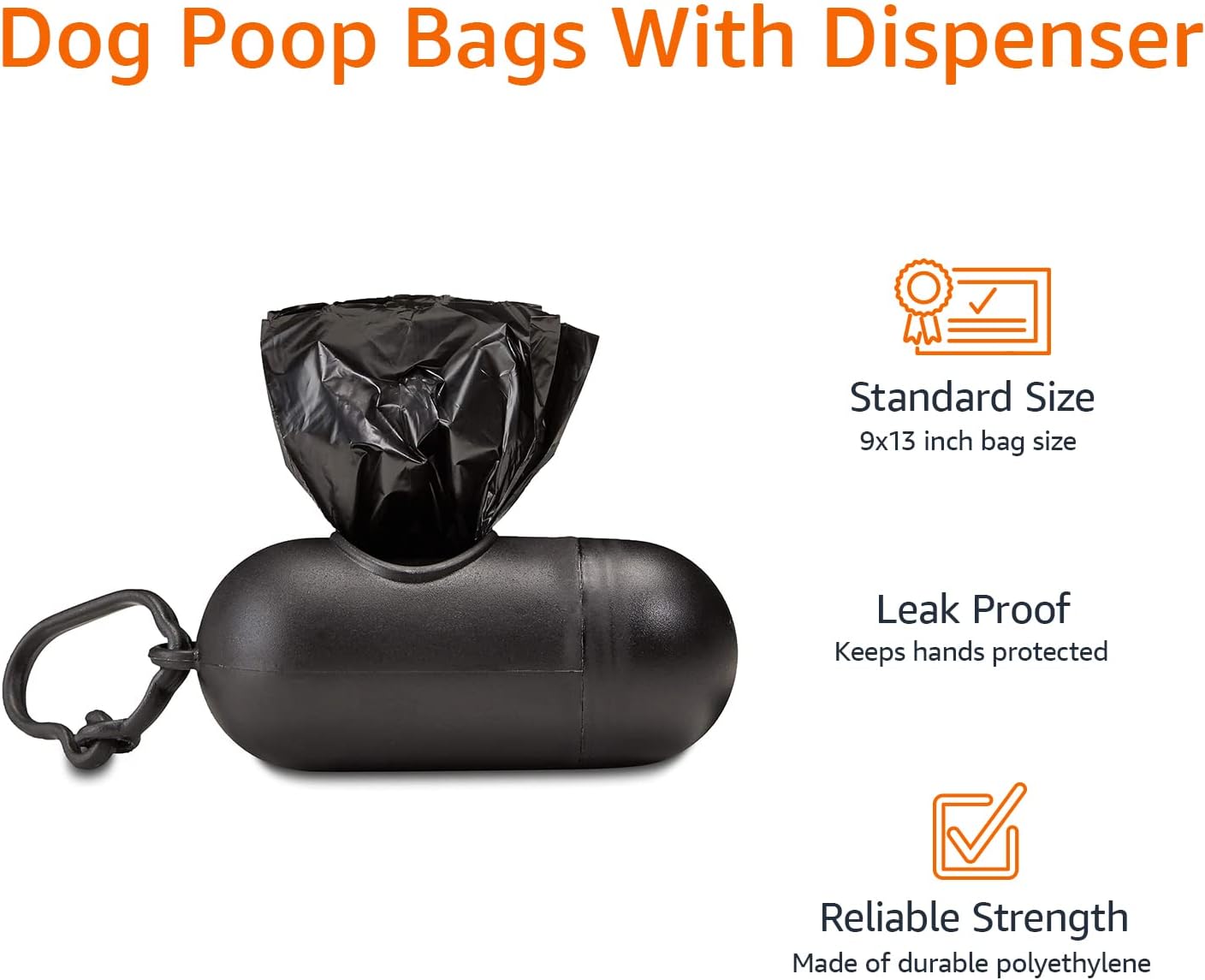 Amazon Basics Dog Poop Leak Proof Bags with Dispenser and Leash Clip, Unscented, 13" x 9", 900 Count (60 Rolls)