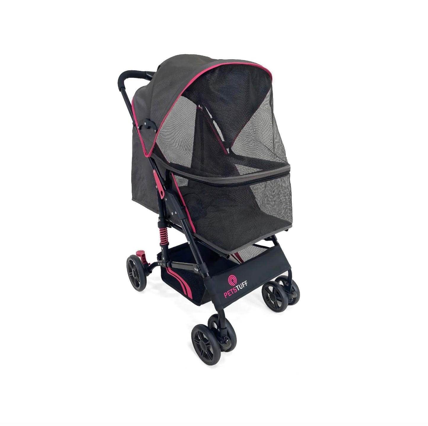 27.2” Buddy Buggies Foldable Pet Stroller - Shock Absorbing Frame with Storage - Machine Washable Fabric - Durable Mesh & UV Protected Retractable Canopy - Cat & Dog Stroller Up to 60lb