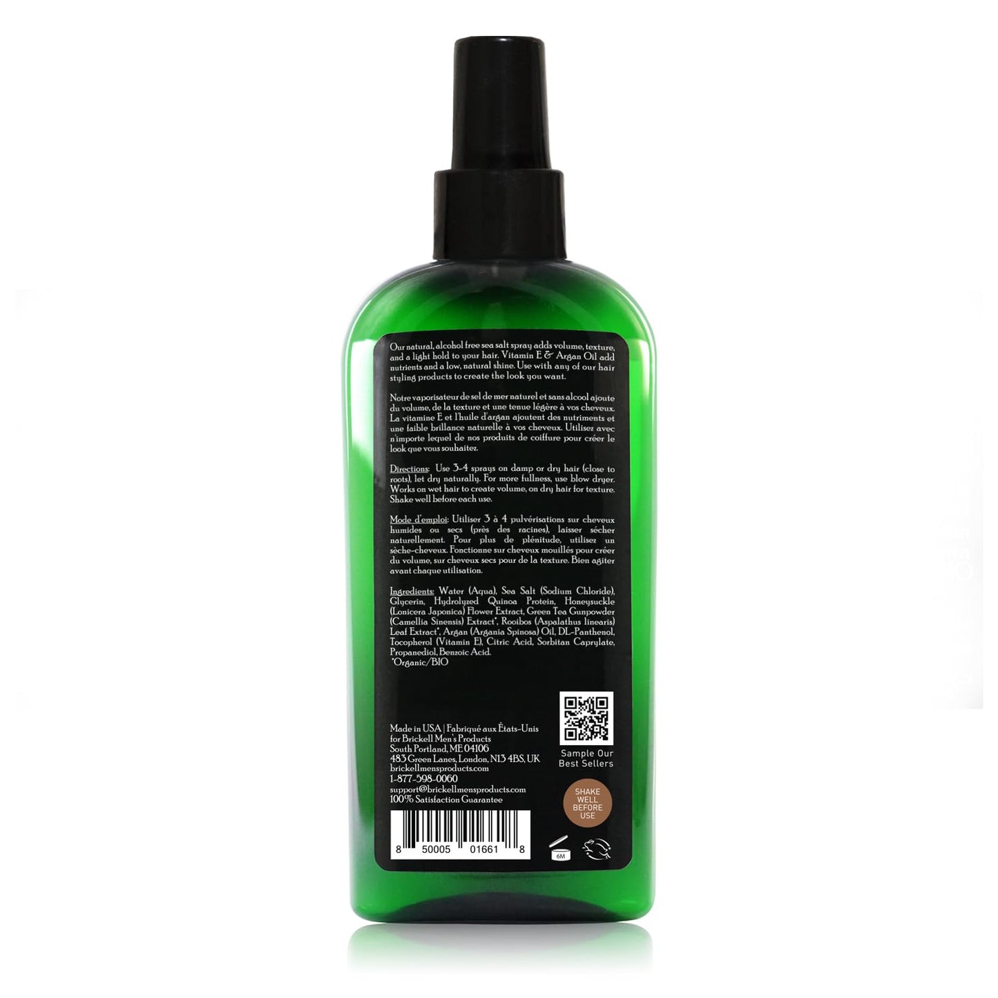 Brickell Men's Texturizing Sea Salt Spray for Men, Natural & Organic, Alcohol-Free, Lifts and Texturizes Hair for a Beach or Surfer Hair Style, 6 Ounce