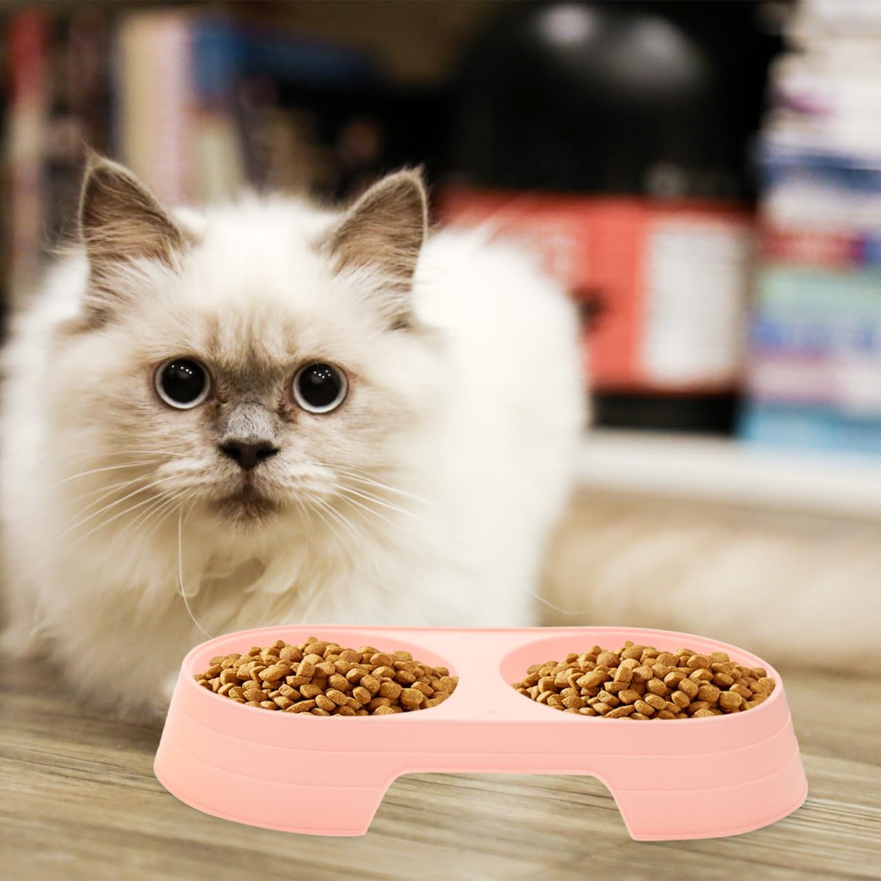 Happyyami Anti-Tip Double Cat Feeding Bowl Feeder Tray Elevated Design Easy to Food and Water Dish for Cats and Small Dogs