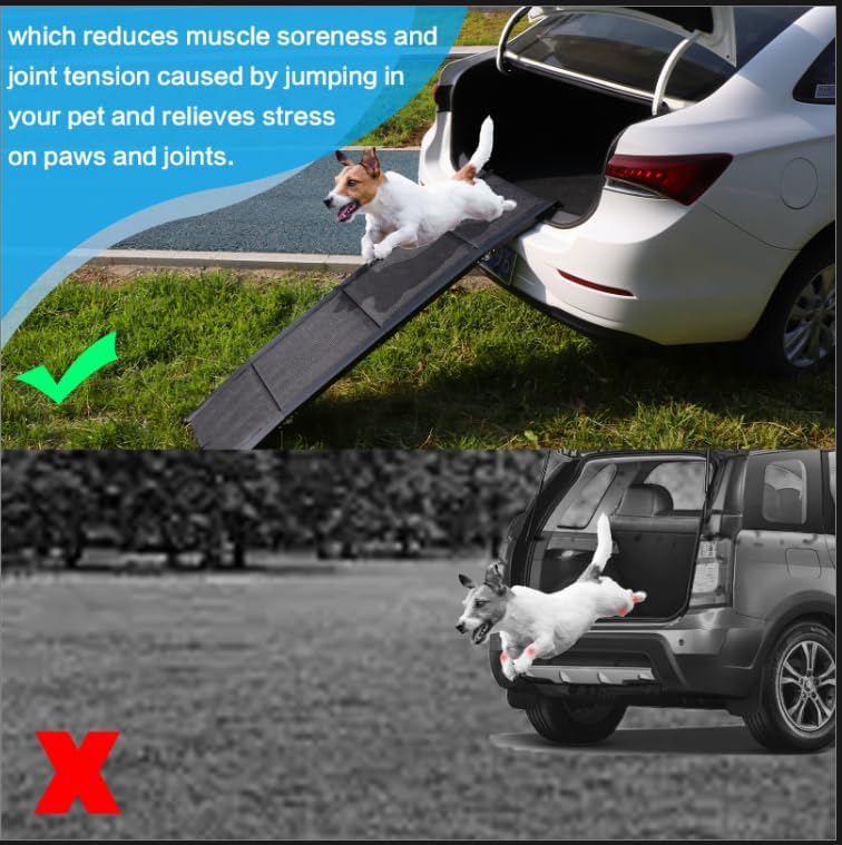 Dog Car Ramp for Large Dogs, Easy Clean Waterproof Pet Ramps with Non-Slip Surface,63" Long & 17" Wide Folding Portable Pet Stair Ramp, Stairs with Nonslip Surface for High Beds,