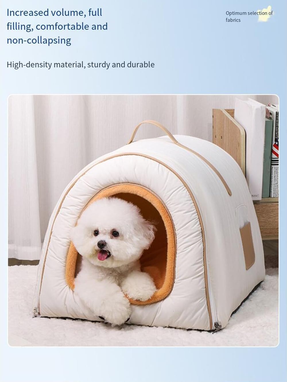 Pet Bed with Removable Cover Dog House Square Design Suitable for Dogs up to 16 lbs and Cats up to 22 lbs (Khaki, Medium)