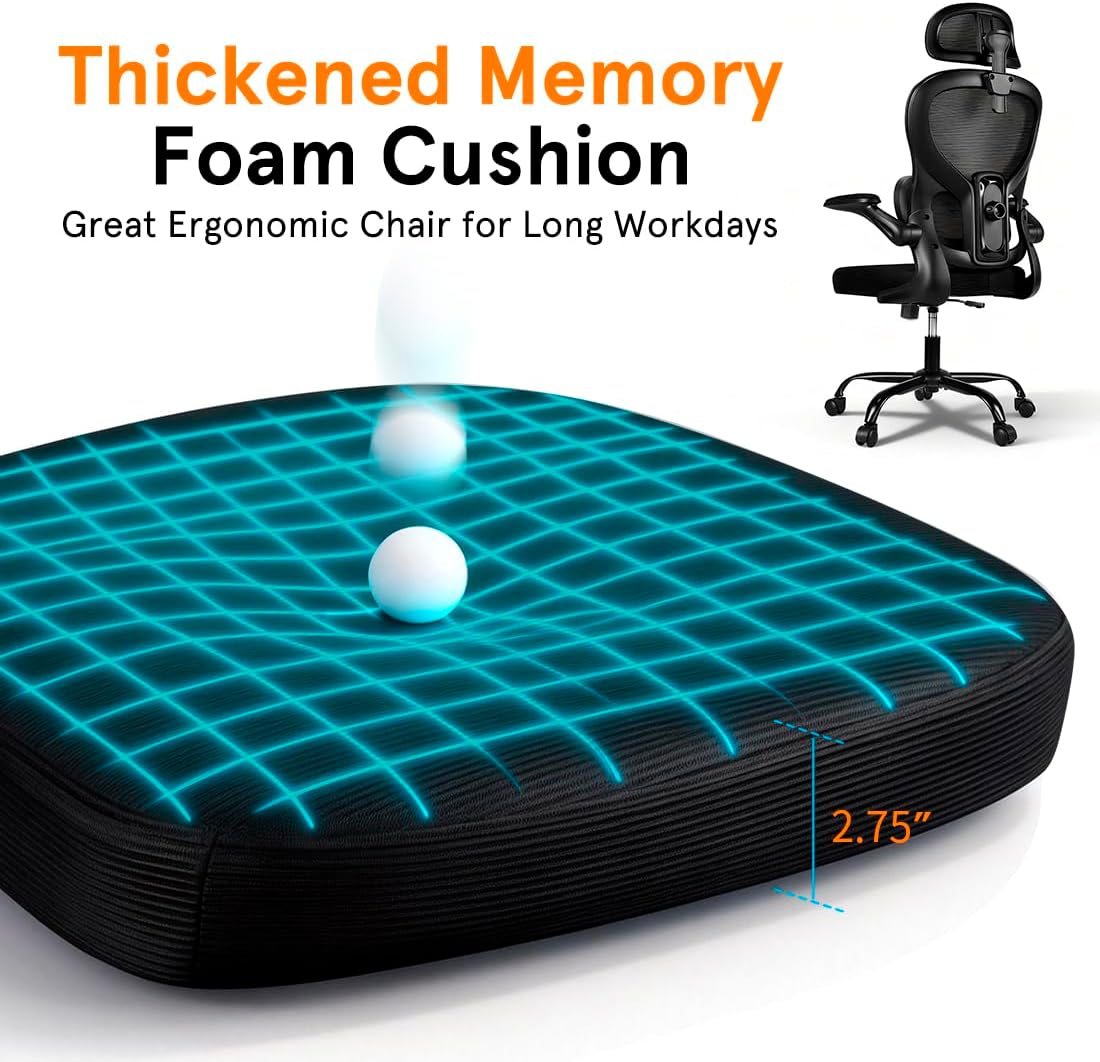 Ergonomic Office Chair, 400 LBS Office Chair Computer Rolling Comfortable Gaming Mesh Office Chair with Adjustable Lumbar Support High Back Desk Chair for Home Work (Higher)