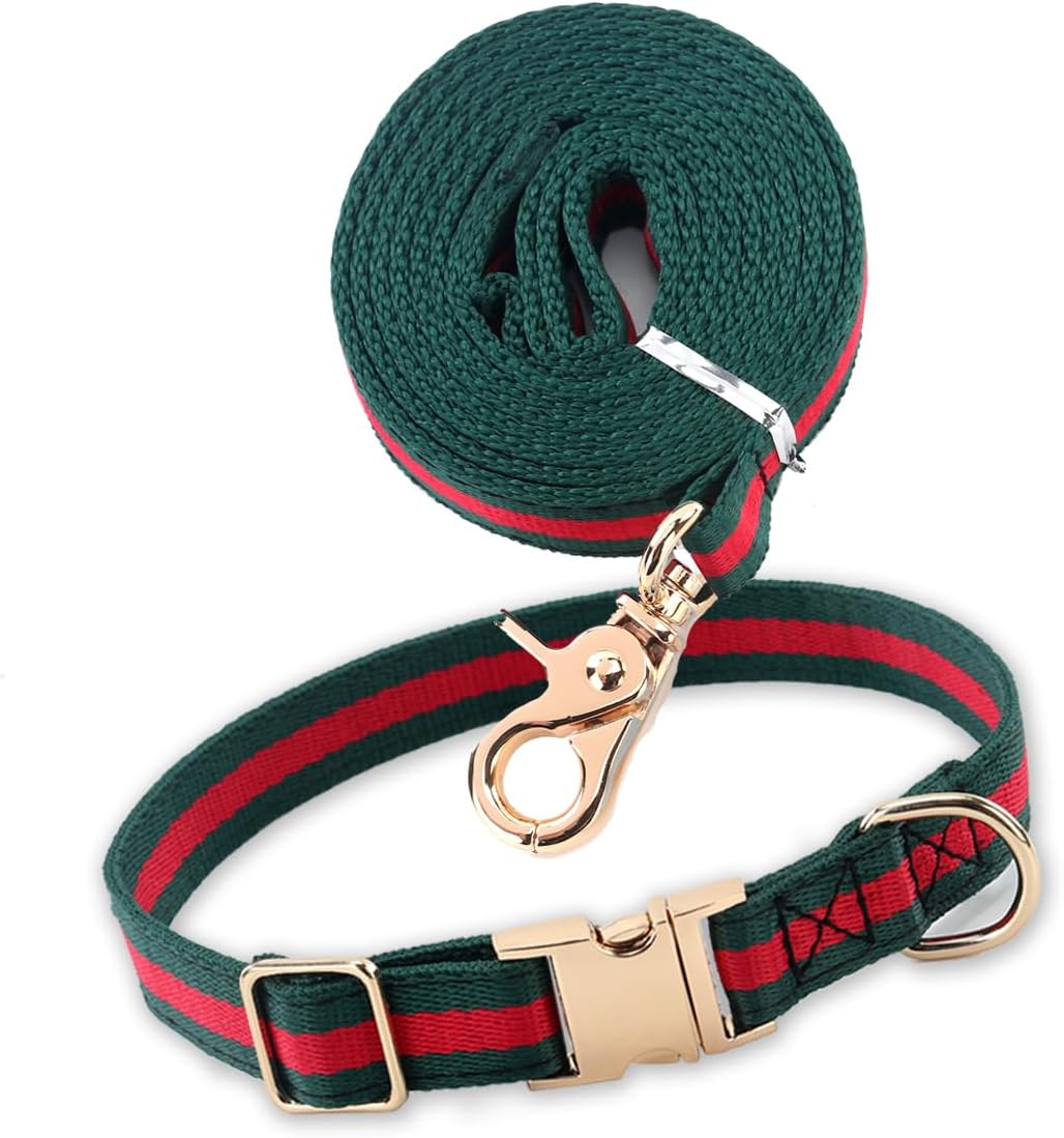 Stylish and Elegant Dog Collar,Adjustable Metal Belt Buckle, Durable High Density Fabric for Comfortable Pet Dog Collar and Dog Leash Set Packing for Puppy Small Dogs