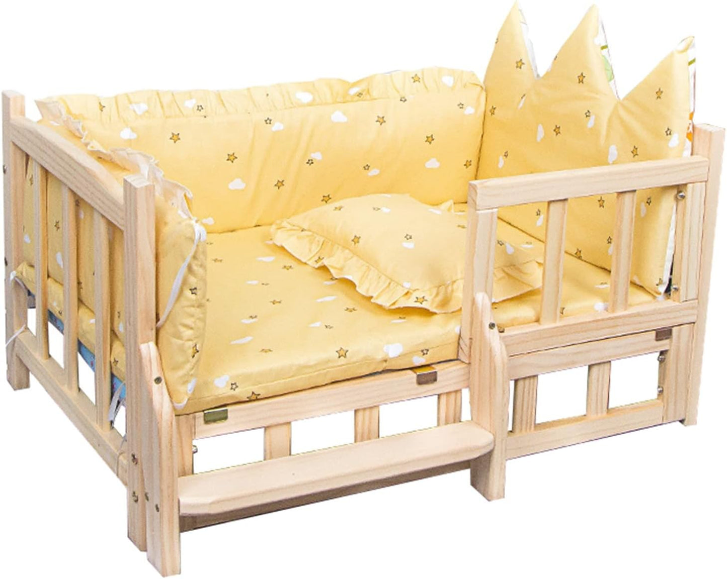 Pet Bed Medium/Large Raised Wooden Dogs Bed with Washable Bedding ＆ Stairs, Comfortable Breathable Elevated Pet Couch, for Older Cats/Puppy (Color : Style1, Size : L-90x55x42cm/35x22x17") (Style1 XL1