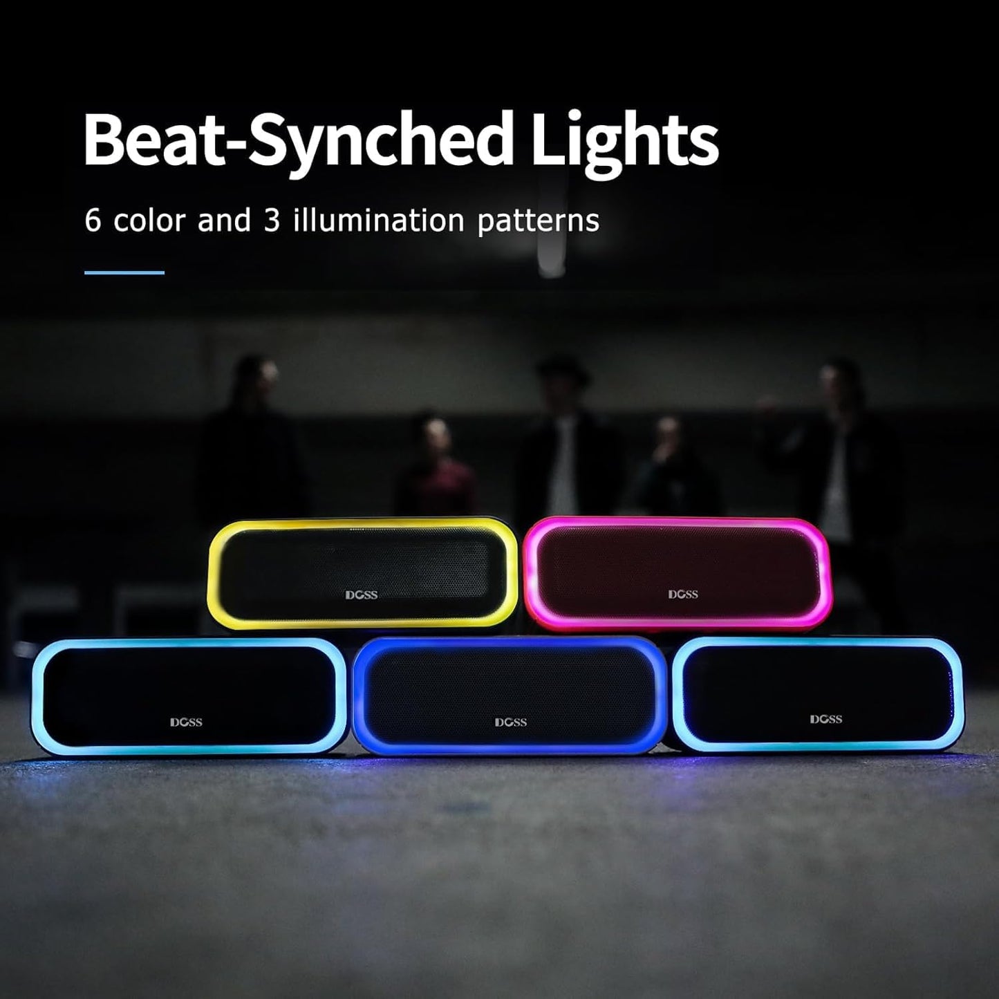DOSS SoundBox Pro Bluetooth Speaker, 20W Stereo Sound, Active Extra Bass, 20H Playtime, Multi-Colors Lights, TWS Pairing, IPX6 Waterproof for Garden, Hiking, Camping, Outdoor, Party-Black