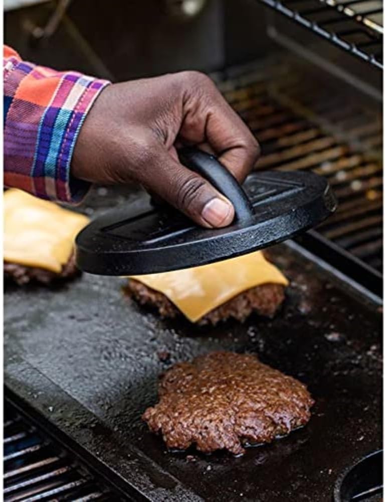 Lodge Pre-Seasoned Round Cast Iron Press - Cast Iron Griddle Press for a Restaurant-Quality Sear - Unparalleled Heat Retention - Use on the Stove or the Grill - 6.25 Inch