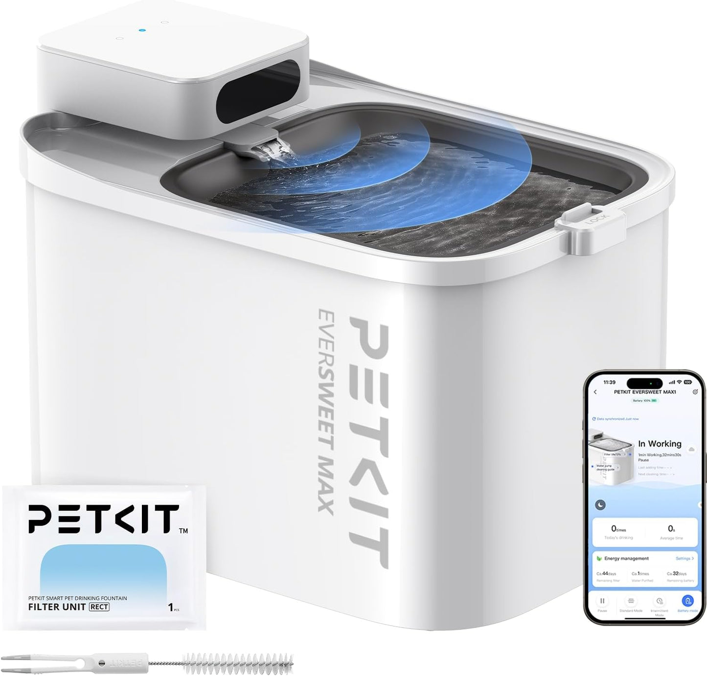 PETKIT EVERSWEET MAX Cordless Cat Water Fountain with Motion Sensor, 101 oz/3L Pet Fountain for Cats Dogs Inside, Automatic Cat Water Dispenser Battery Operated (White-Cordless, 3L)