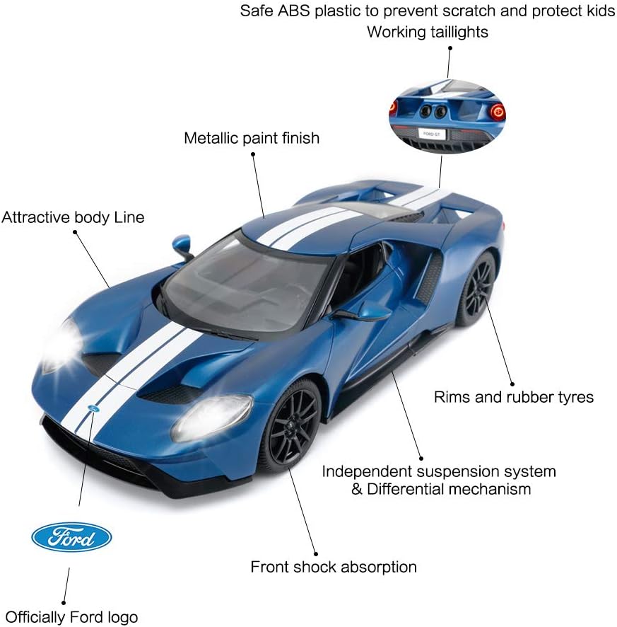 RASTAR RC Car | 1/14 Ford GT Remote Control RC Race Toy Car for Kids, Open Doors by Manual, Blue (2.4GHz)