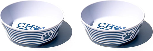 Chow Time Melamine Pet Bowl - Medium - 3 Cups - Blue - Set of 2
