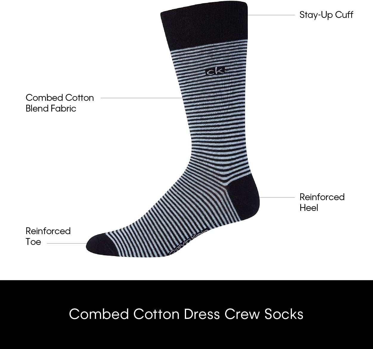 Calvin Klein Mens Dress Socks - 8 Pack Breathable Cotton Blend Work Crew Socks for Men for Casual Business & Formal Wear